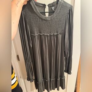 Dark green Long Sleeve Smocked Dress